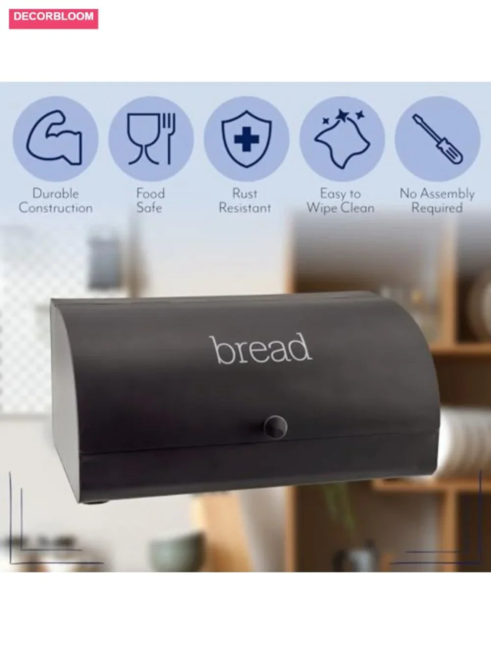 Farmhouse Enamel Bread Box with Roll-Top Lid Metal Countertop Storage Bin